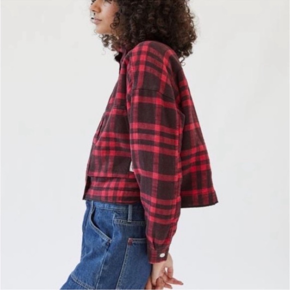 BDG Urban Outfitters Skye Plaid Shirt Jacket in Red and Black Size Medium - Picture 10 of 10